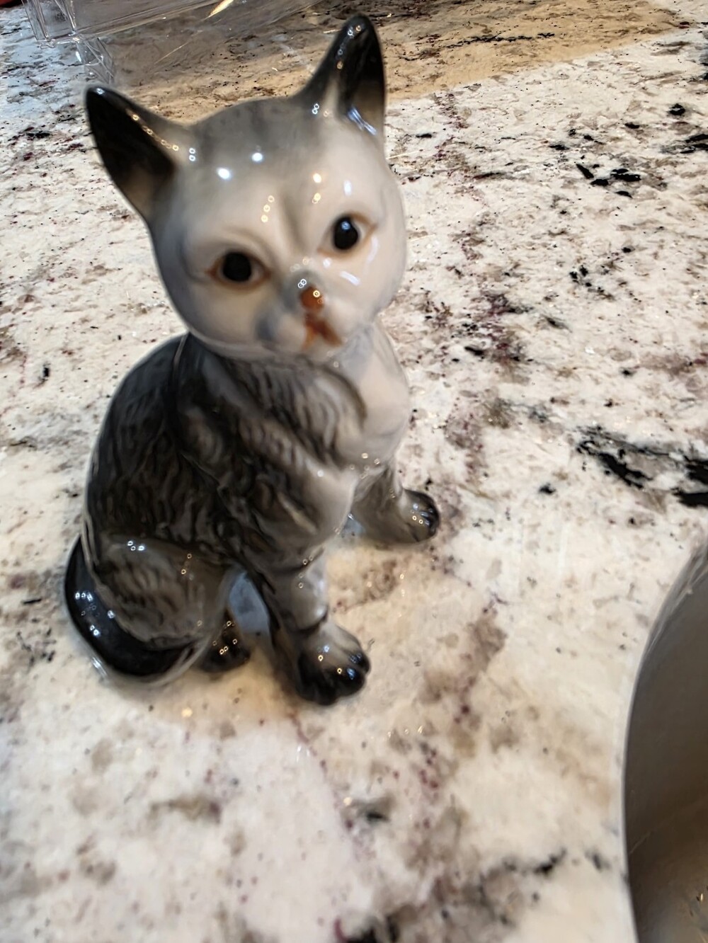 Gray Ceramic Cat Figurine - Decorative Pet Statue